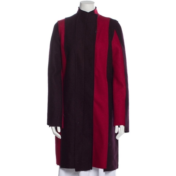 Jil Sander Virgin Wool Color Block Striped Stand Collar Coat Size Sz US 4 FR 36 - Picture 1 of 12